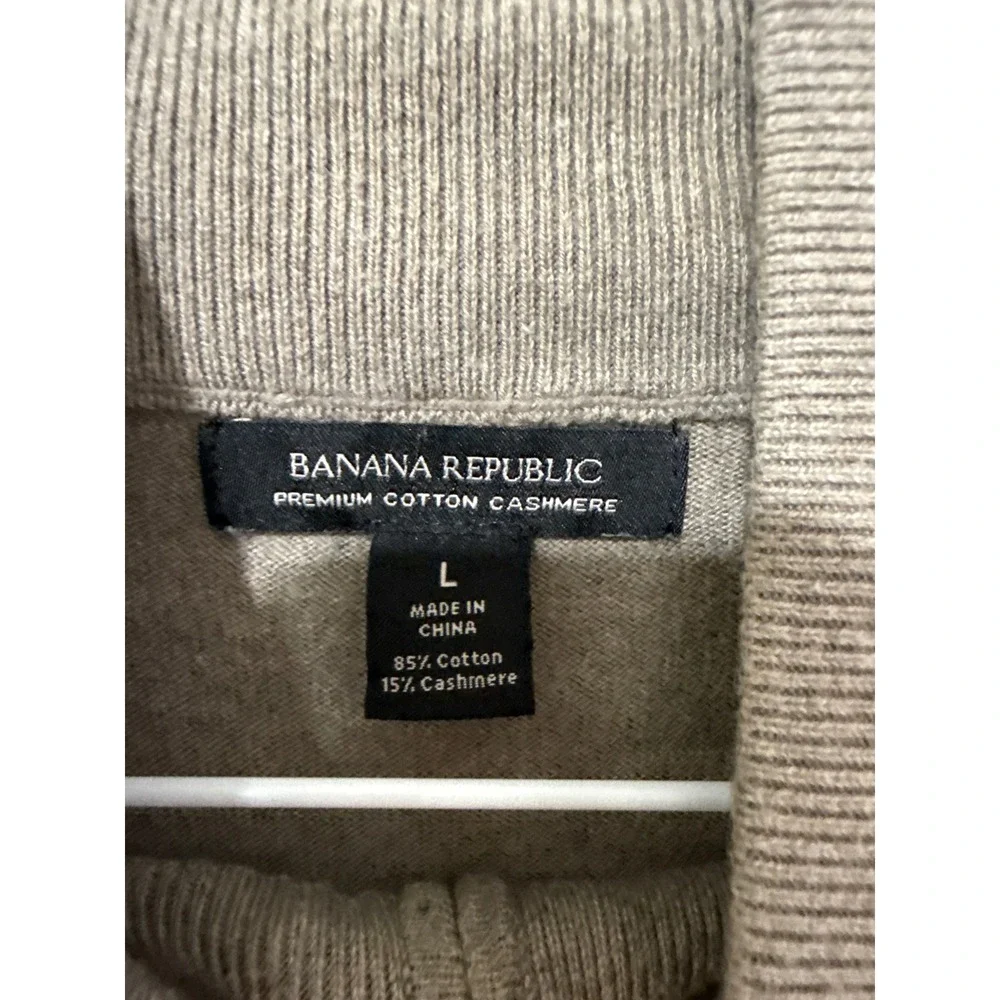Banana Republic Sweater Mens Large Taupe Cotton Cashmere Quarter Zip Mock Neck